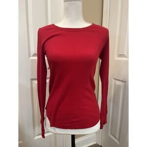 Old Navy S Red Waffle Knit Long Sleeve Top Raglan Baseball Thermal Boat Neck Top